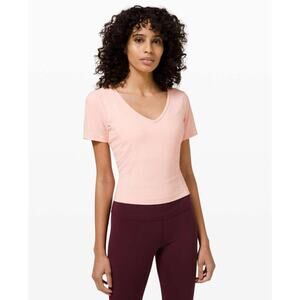 Lululemon Nulu Cropped Slim Yoga Short Sleeve Pink Mist Size 4